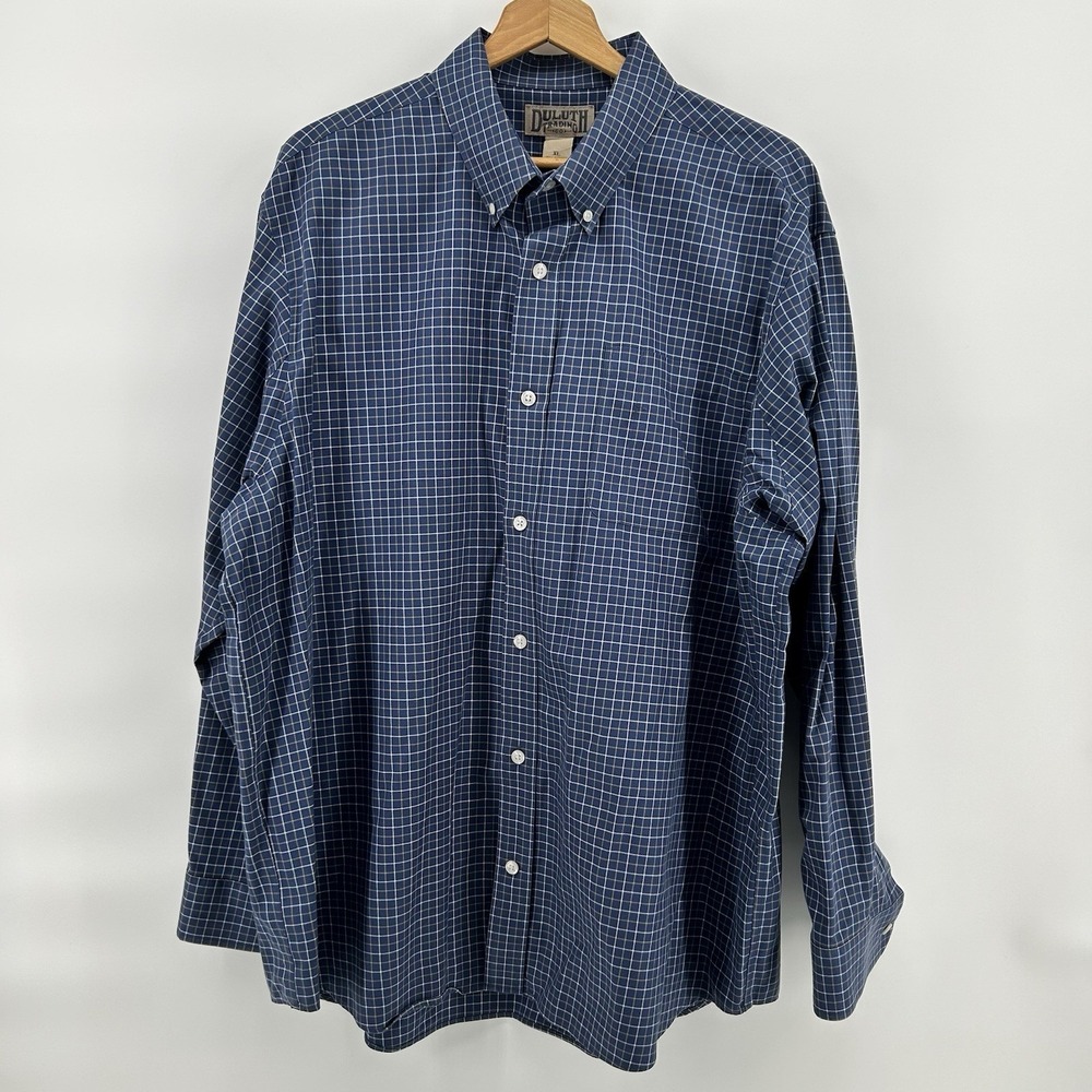 Duluth Trading Shirt Mens XL Blue Plaid Button Down Workwear Dadcore